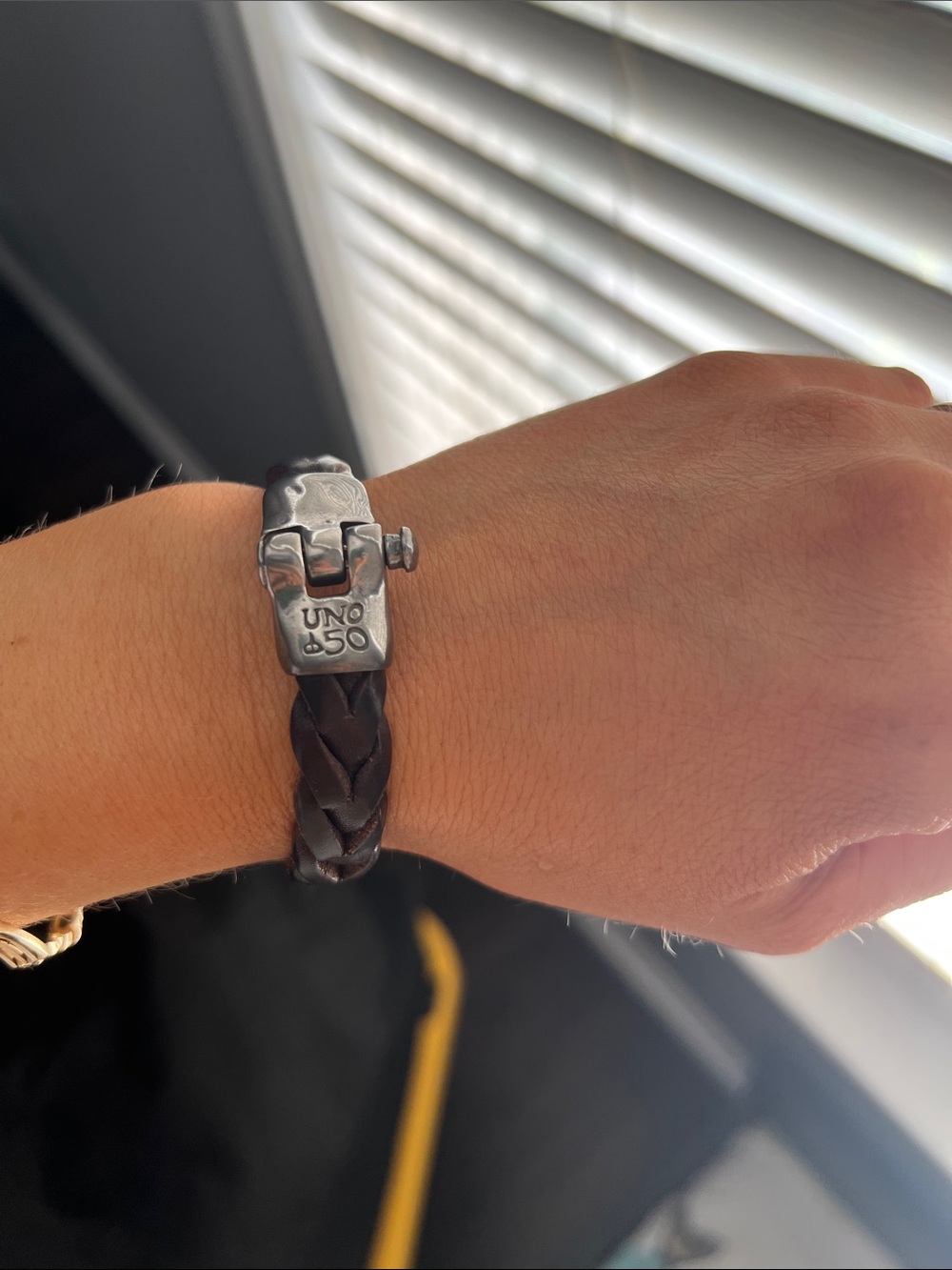 UNO de 50 Brown Braided Leather Bracelet with Silver-Tone Clasp